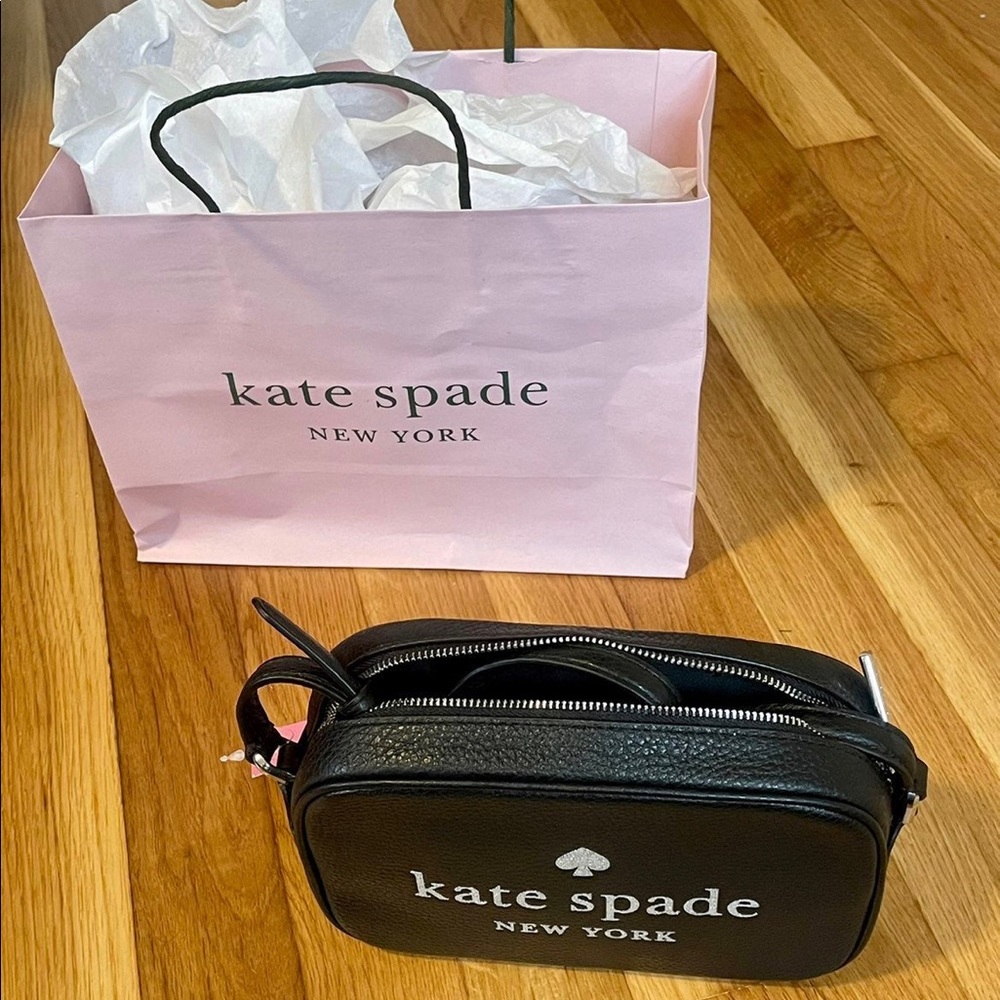 Kate Spade New York Womens Glitter On Mini Bag Black Leather Zipper S New